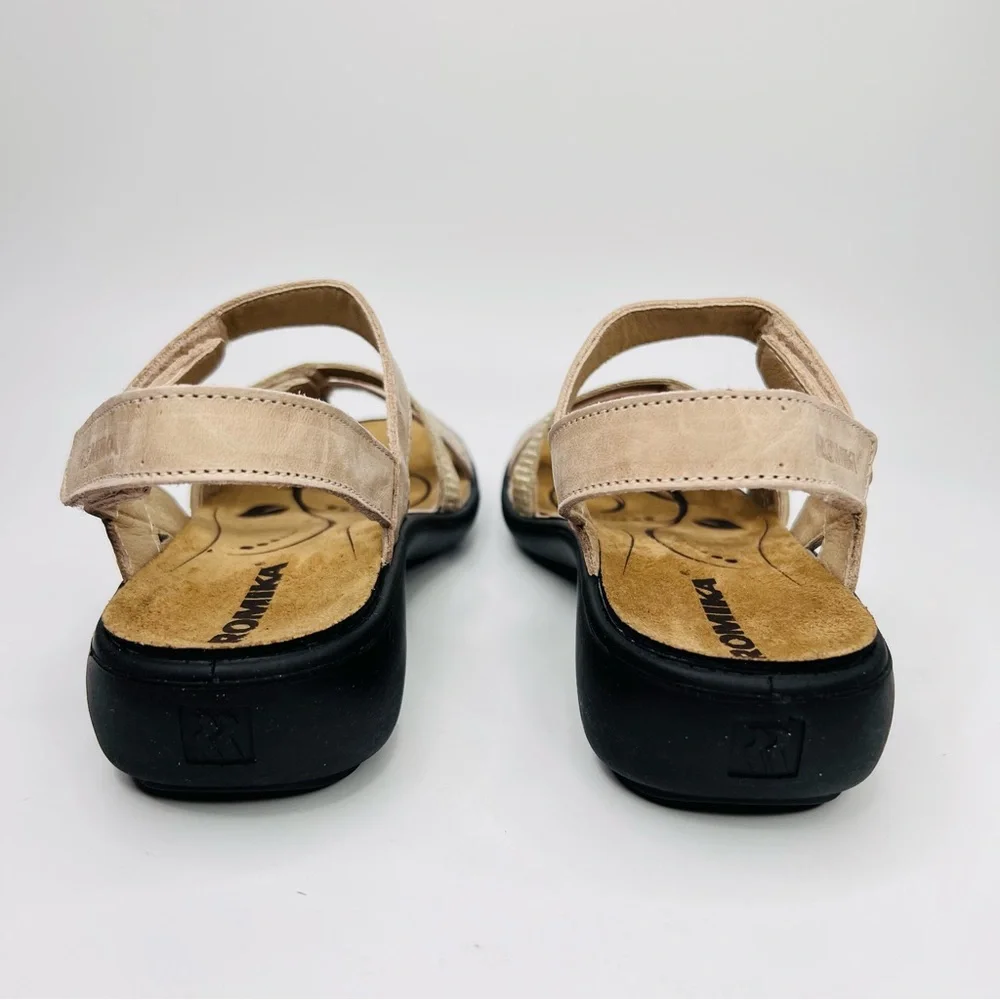 Romika Ibiza 103 Tan/Gold Leather  Hook & Loop Closure Slip On Sandals